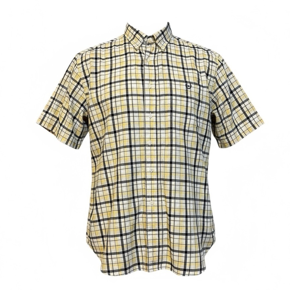 CHAPS RALPH LAUREN XXL Yelliw Navy Plaid Woven Camp Shirt Button Down R $55 - Picture 2 of 12